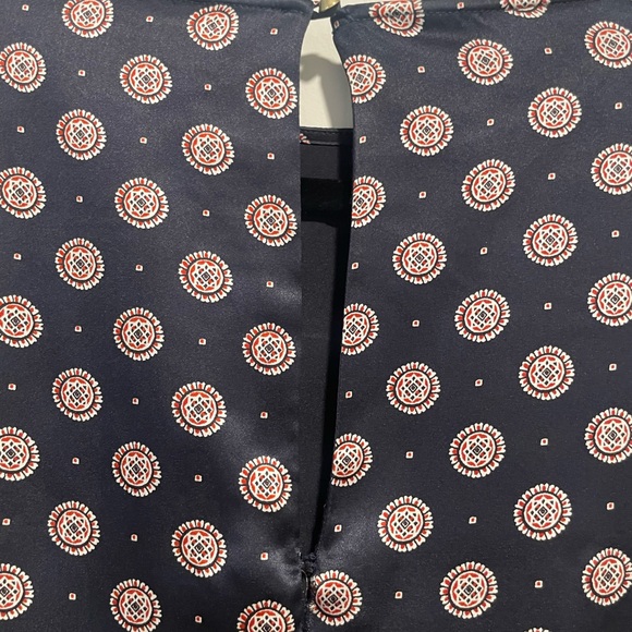 Banana Republic Navy Silk Dress with Geometric Red & White Pattern. - Picture 12 of 13